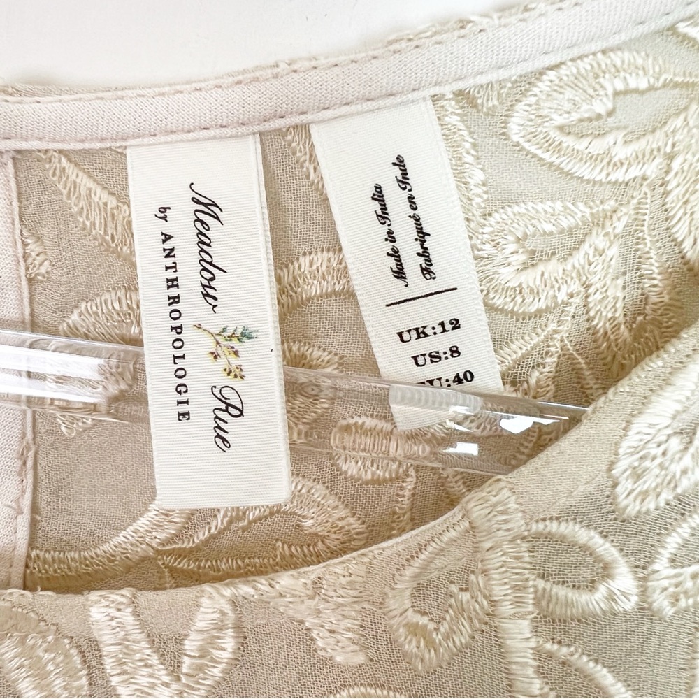 MEADOW RUE OFF-WHITE WITH BLACK EMBROIDERY SEQUINS BOXY SHORT SLEEVE SHIRT SZ 8 - Picture 3 of 8